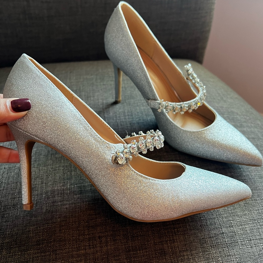 Bcbgeneration Silver Heels With Crystal Strap - image 1